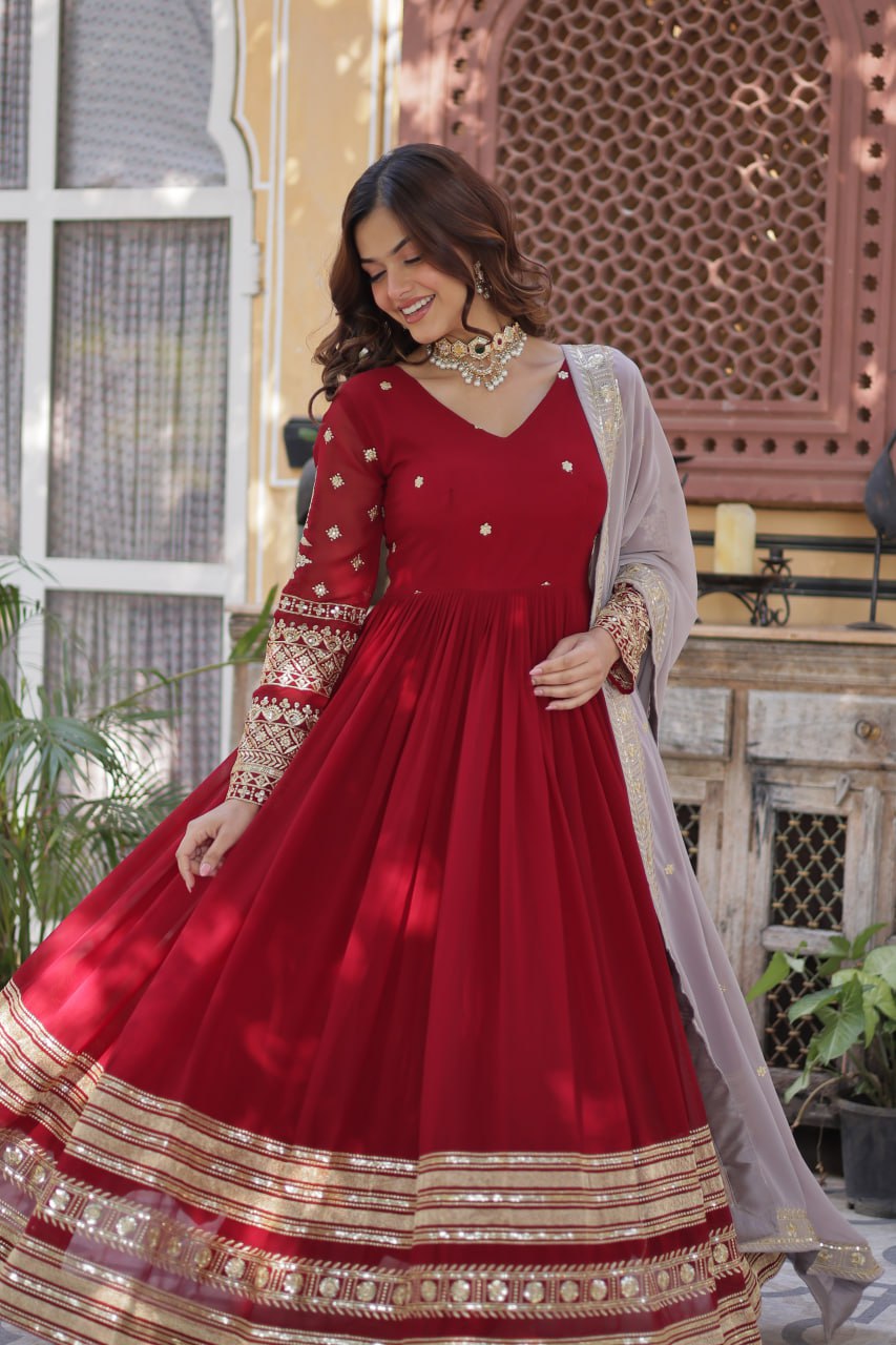 Faux Blooming with Embroidery Zari Sequins-work