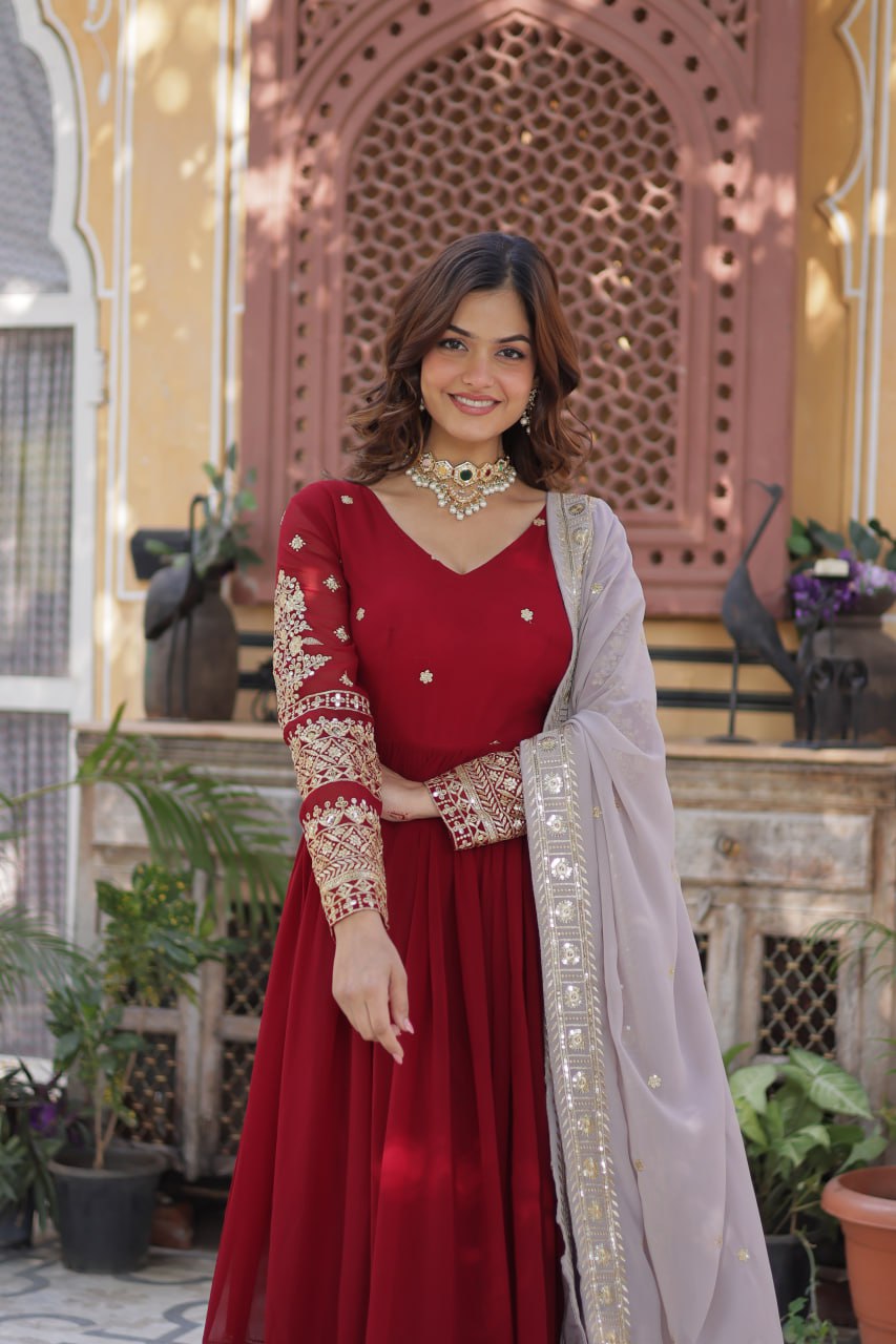 Faux Blooming with Embroidery Zari Sequins-work