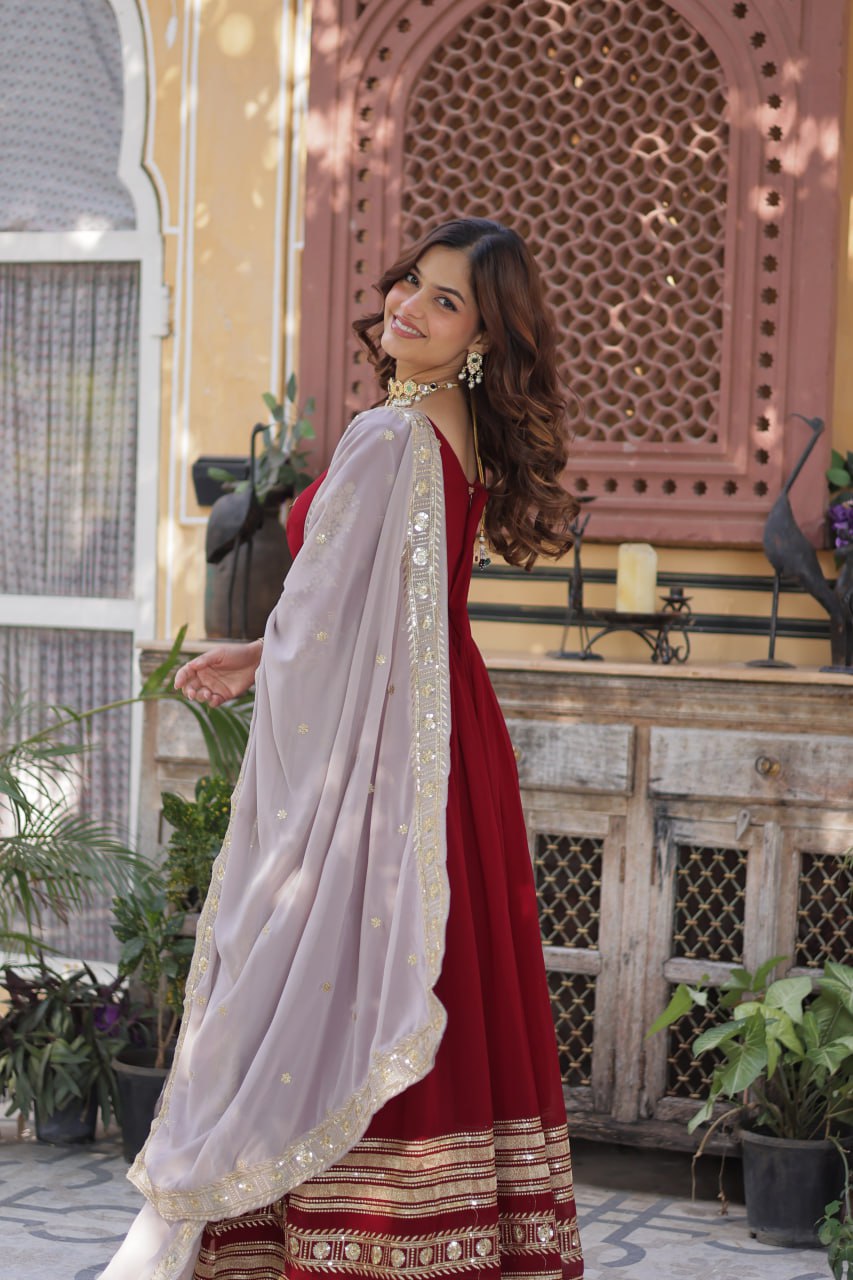 Faux Blooming with Embroidery Zari Sequins-work