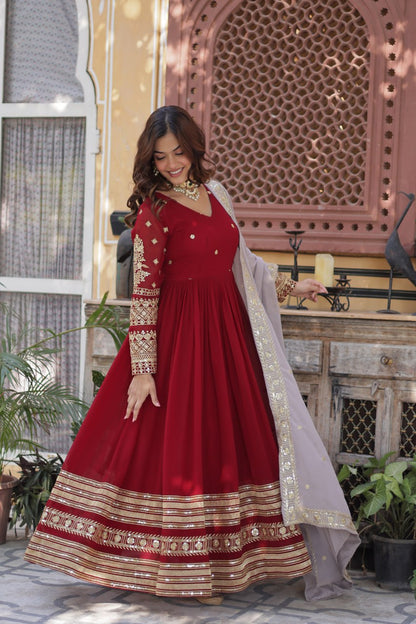 Faux Blooming with Embroidery Zari Sequins-work