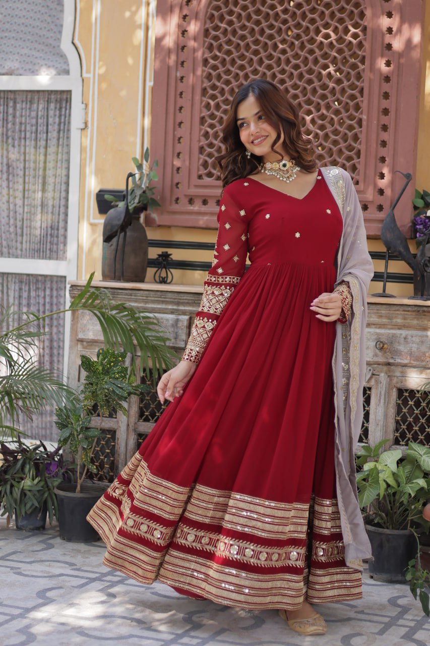 Faux Blooming with Embroidery Zari Sequins-work