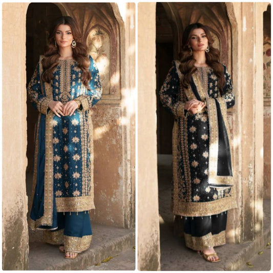 Elegant Embroidered Sequence with Rivet Moti Work Designer Set