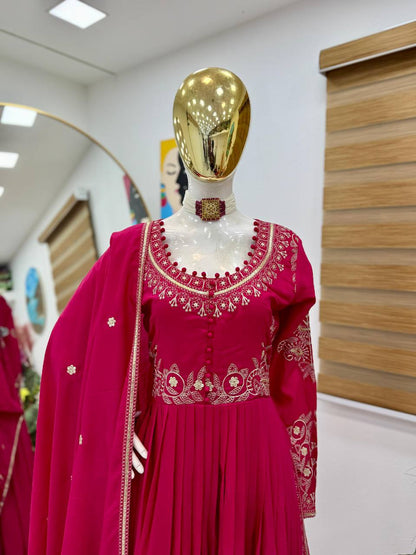Elegant Heavy Chinon Top & Lehenga Set with Dupatta – Full Sleeves & Embroidery Details