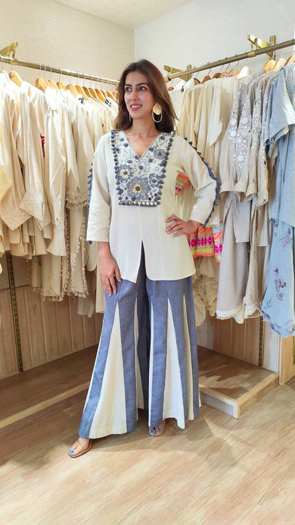 Threaded Harmony – Khadi Cotton Co-ord Set with Mirror Work