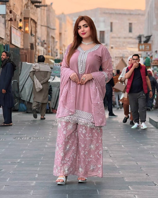 Royal Spark – Faux Georgette Embroidered Ensemble with Dupatta