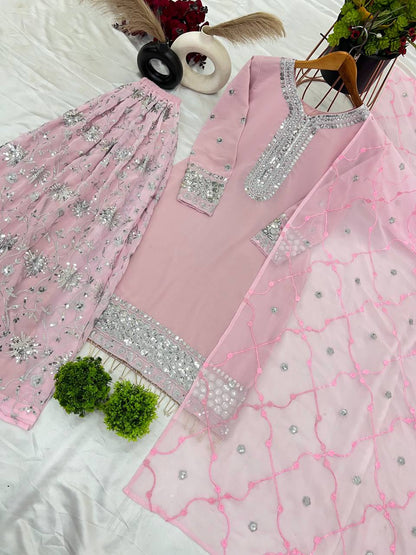Royal Spark – Faux Georgette Embroidered Ensemble with Dupatta