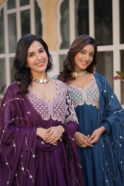Star Georgette with Embroidery Beads Sequins-work