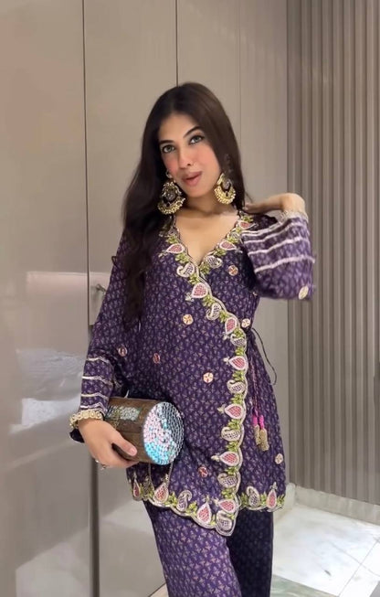 Diamond Dusk – Embroidered Palazzo Suit
