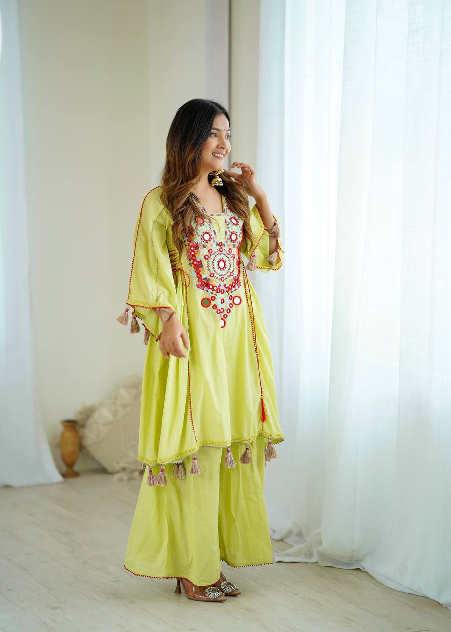 Pista-Green Color Pure Khadi Cotton Kurta With Pant Set