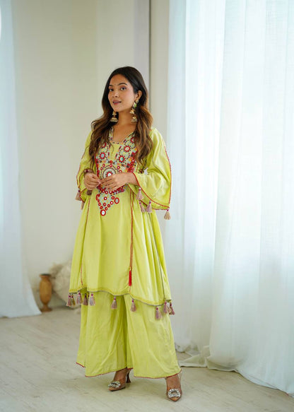Pista-Green Color Pure Khadi Cotton Kurta With Pant Set