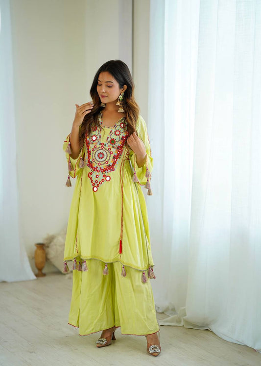 Pista-Green Color Pure Khadi Cotton Kurta With Pant Set