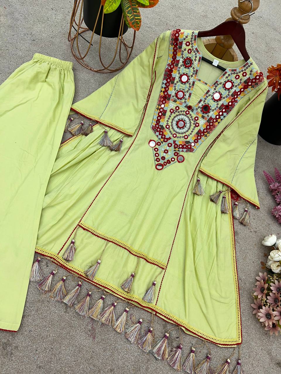 Pista-Green Color Pure Khadi Cotton Kurta With Pant Set