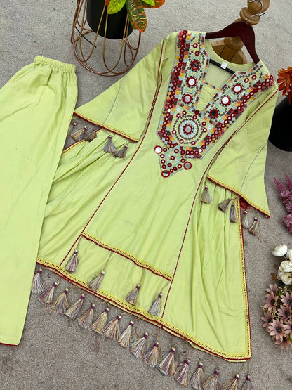 Pista-Green Color Pure Khadi Cotton Kurta With Pant Set