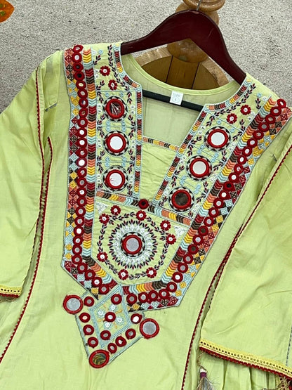 Pista-Green Color Pure Khadi Cotton Kurta With Pant Set