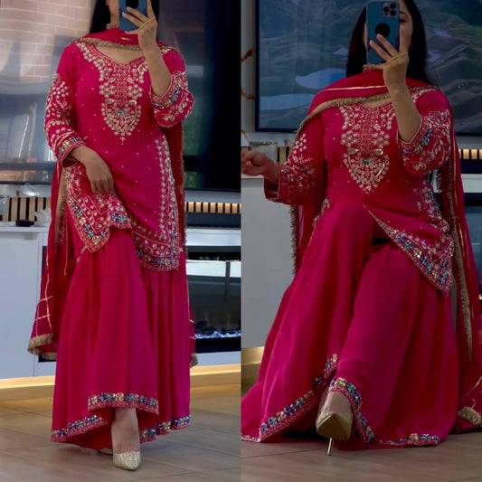 Heavy Embroidered Chinon Anarkali |  Sequin Work | Full Sleeves with Latkan Dori