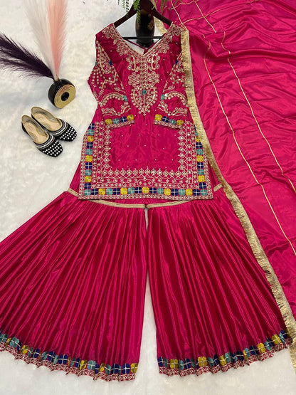Heavy Embroidered Chinon Anarkali |  Sequin Work | Full Sleeves with Latkan Dori