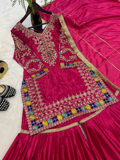 Heavy Embroidered Chinon Anarkali |  Sequin Work | Full Sleeves with Latkan Dori