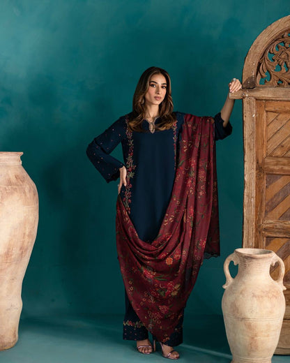 Timeless Grace: Navy Suit with Red & Gold Royal Embellishments