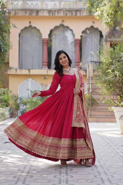 Shimmer Vichitra with Rich Sequins Embroidered work Red Color