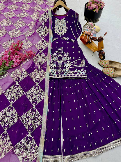 New Designer Party Top with Palazzo & Dupatta Set – Chic & Elegant