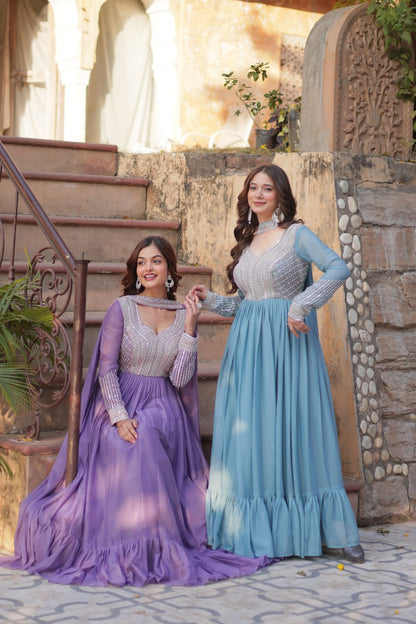 Star Georgette with Embroidery Beads Sequins Pieces