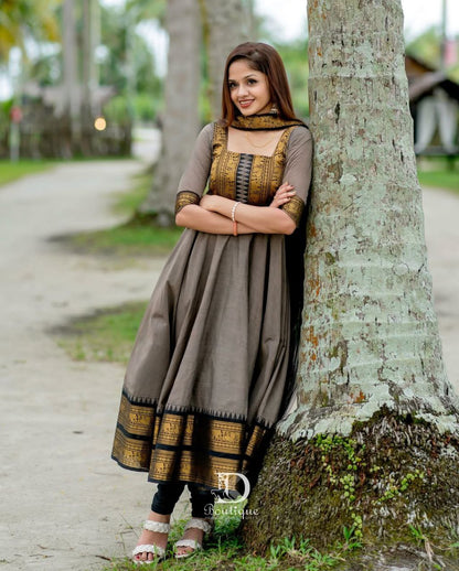Anarkali Flared Kurti Pant Dupatta Set