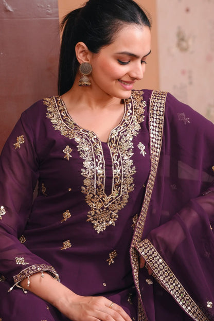 Premium Designer Georgette Suit – Heavy Sequin Embroidery for Women