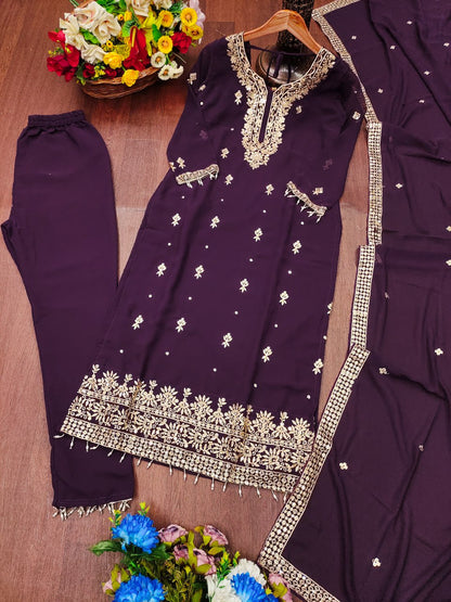 Premium Designer Georgette Suit – Heavy Sequin Embroidery for Women