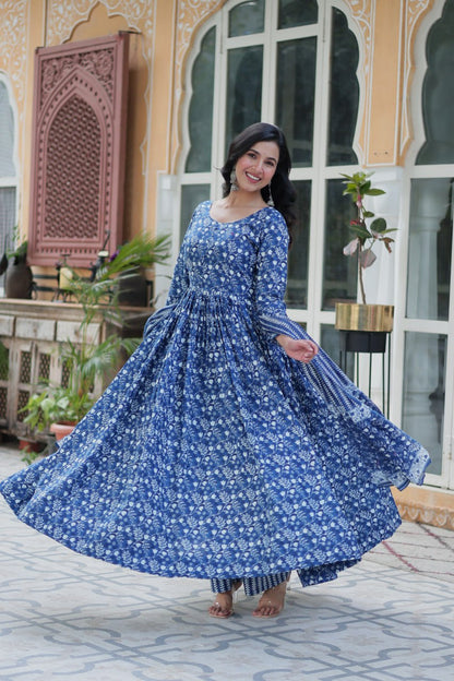 Amazing Classic Blue Color Cotton Fabric Designer Suit