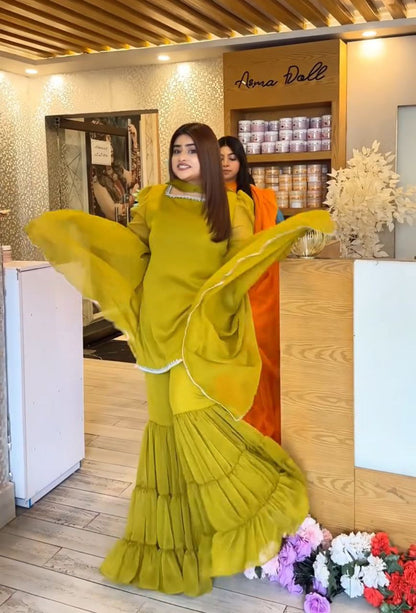 Pure Crepe Silk Embroidered Top Palazzo Dupatta Set for Parties
