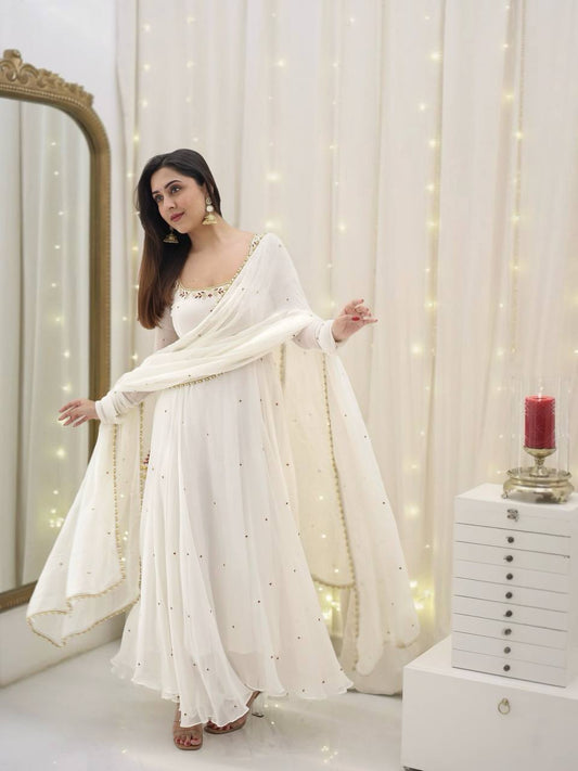 Designer Gown & Dupatta Set – Embroidered Faux Georgette Perfection