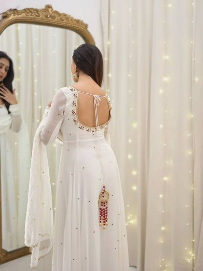 Designer Gown & Dupatta Set – Embroidered Faux Georgette Perfection