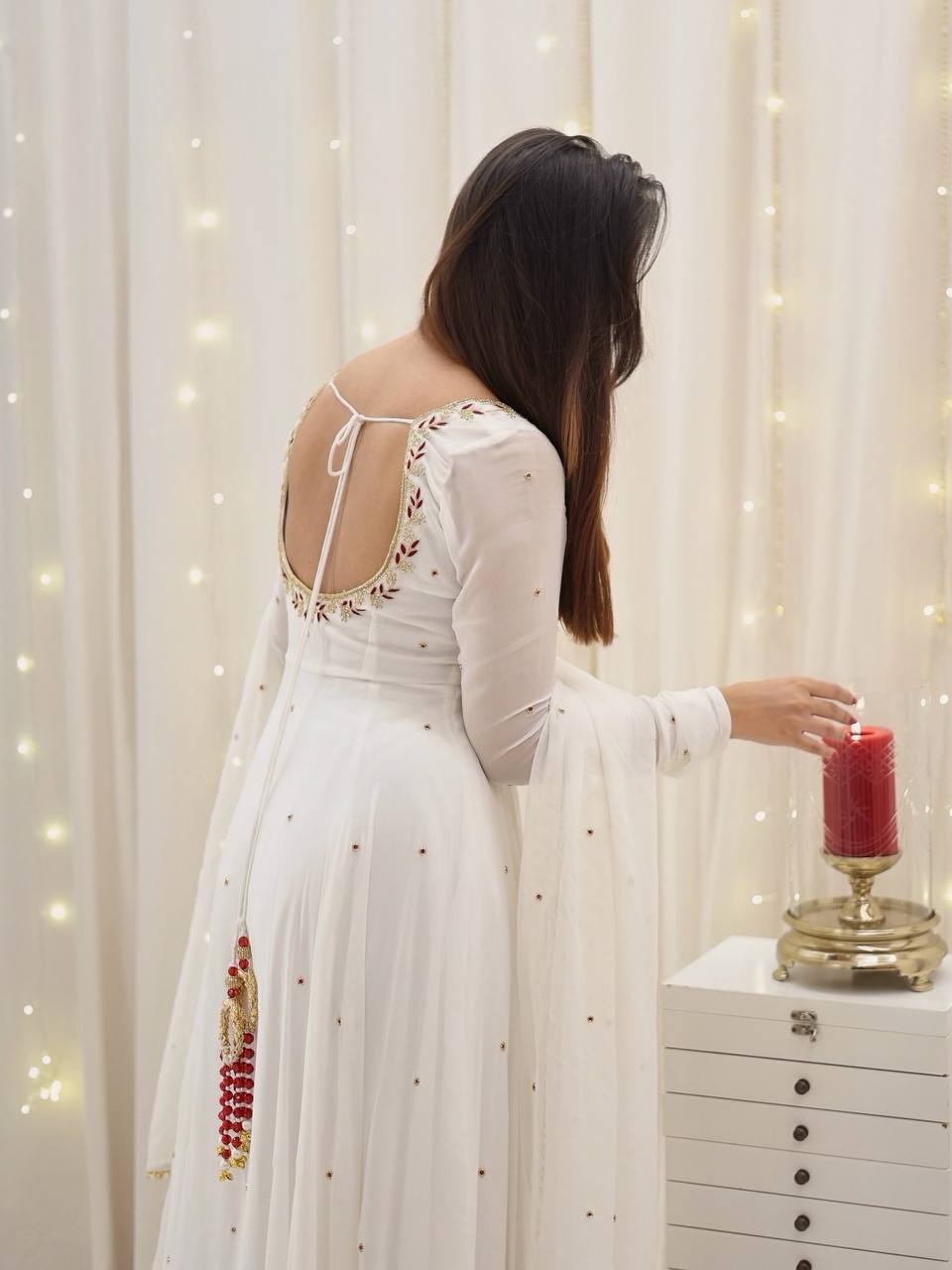 Designer Gown & Dupatta Set – Embroidered Faux Georgette Perfection