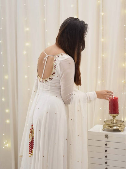 Designer Gown & Dupatta Set – Embroidered Faux Georgette Perfection