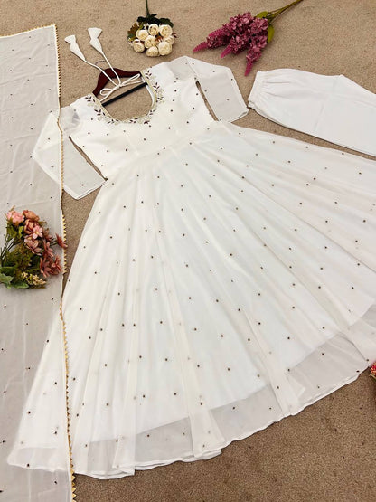 Designer Gown & Dupatta Set – Embroidered Faux Georgette Perfection