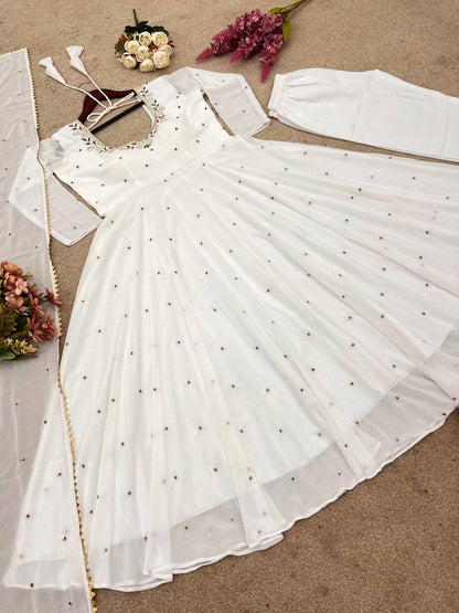 Designer Gown & Dupatta Set – Embroidered Faux Georgette Perfection