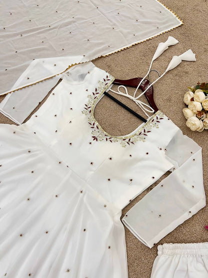 Designer Gown & Dupatta Set – Embroidered Faux Georgette Perfection