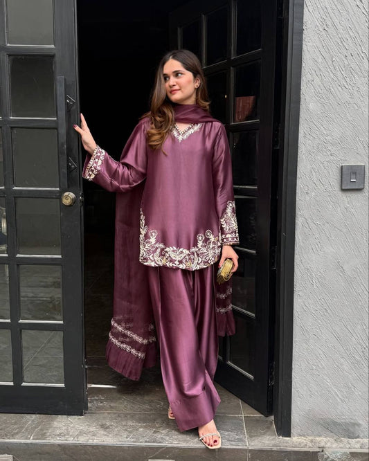 Majestic Aura: Woman in Purple Captivates at the Doorway