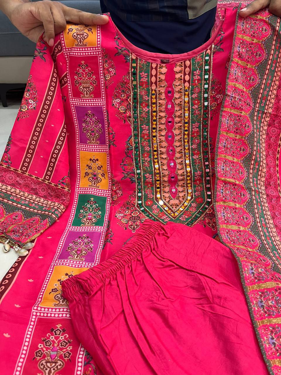 Elegant Neck Mirror with Traditional Hand Embellishment