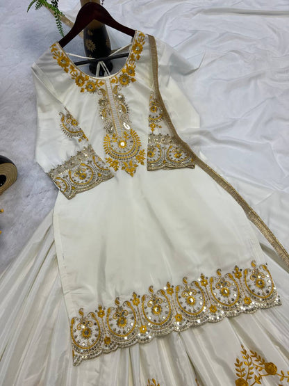 Pure Heavy Natural Crepe Silk with Heavy Embroidery & Fancy Latkan Dori Sleeves