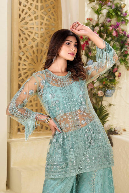 New Arrival: Real Shoot Butterfly Sequence Embroidered Plazzo Set with Blouse