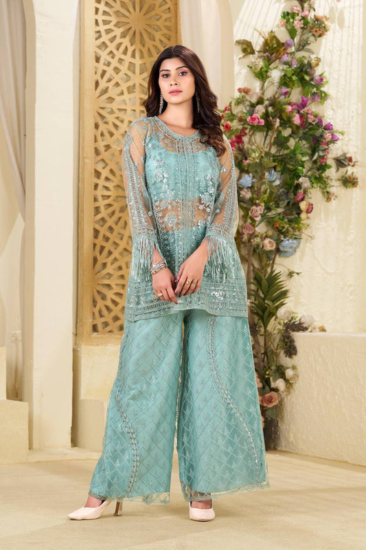New Arrival: Real Shoot Butterfly Sequence Embroidered Plazzo Set with Blouse