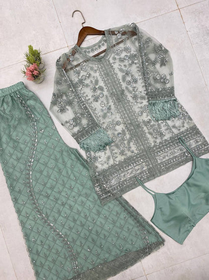 New Arrival: Real Shoot Butterfly Sequence Embroidered Plazzo Set with Blouse