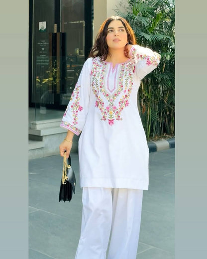 Natural Crepe Silk Stitched Set – Top, Bottom & Dupatta Combo
