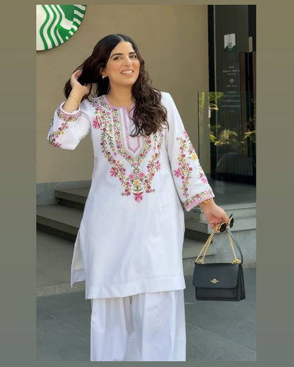 Natural Crepe Silk Stitched Set – Top, Bottom & Dupatta Combo