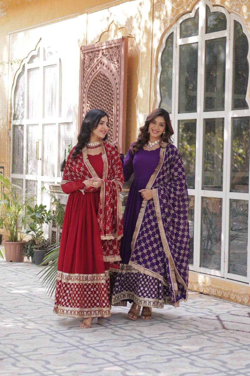 Georgette Embroidered Anarkali Kurti with Dupatta
