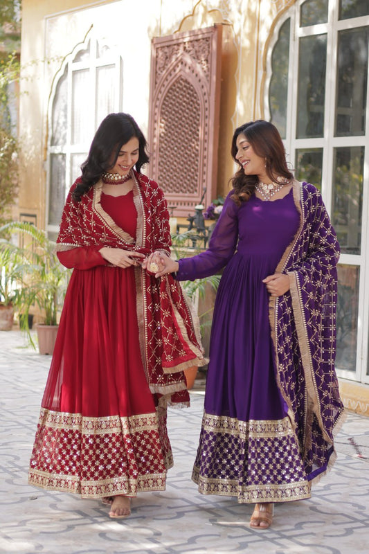 Georgette Embroidered Anarkali Kurti with Dupatta