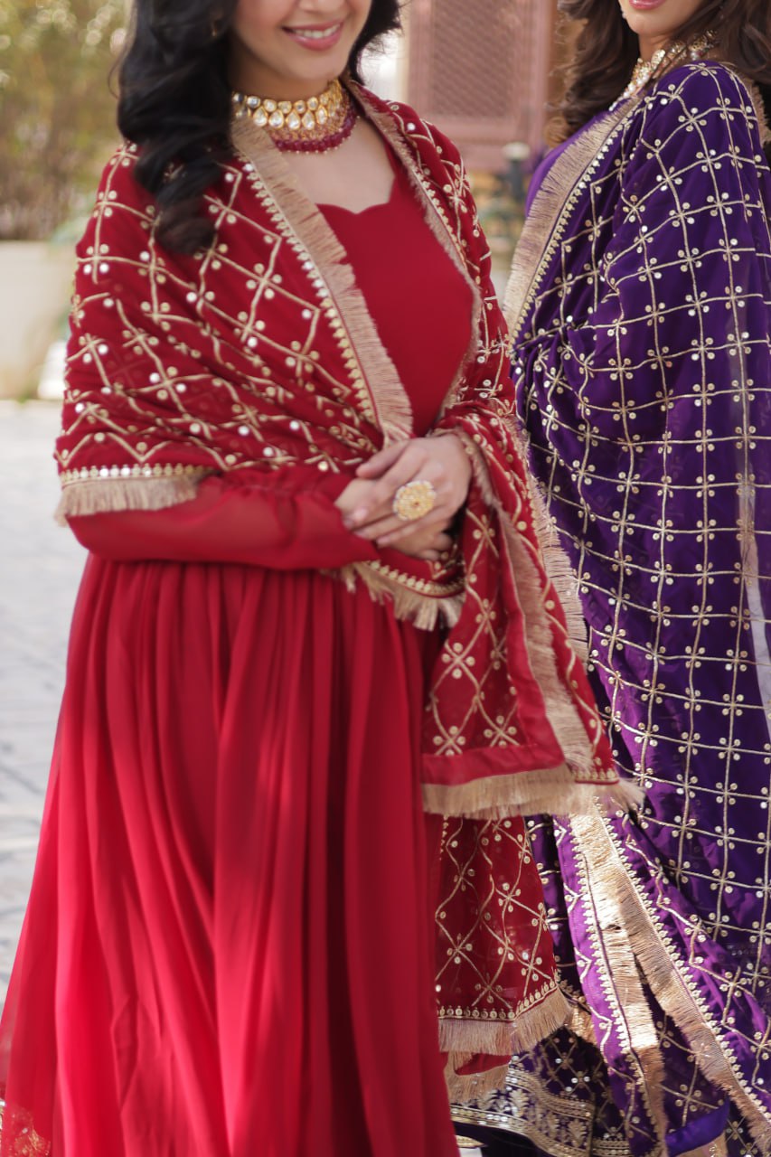 Georgette Embroidered Anarkali Kurti with Dupatta