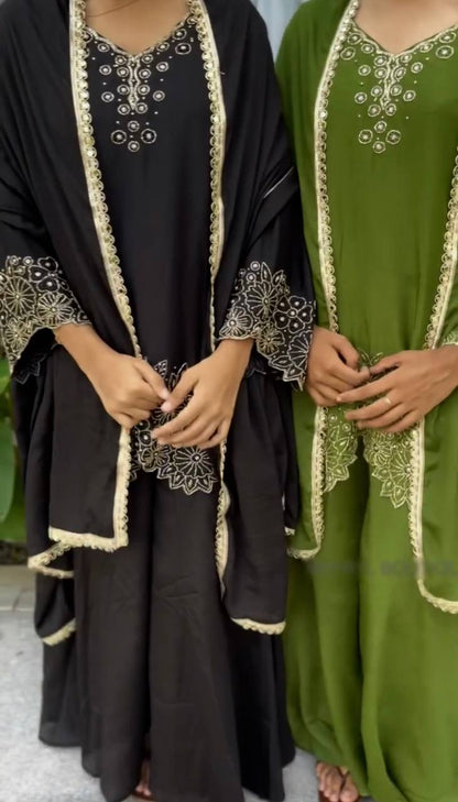 Green & black  Chinnon Silk Designer Embroidery Kurta Set