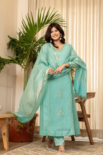 Luxurious Mul Chanderi 3-Piece Designer Suit Set